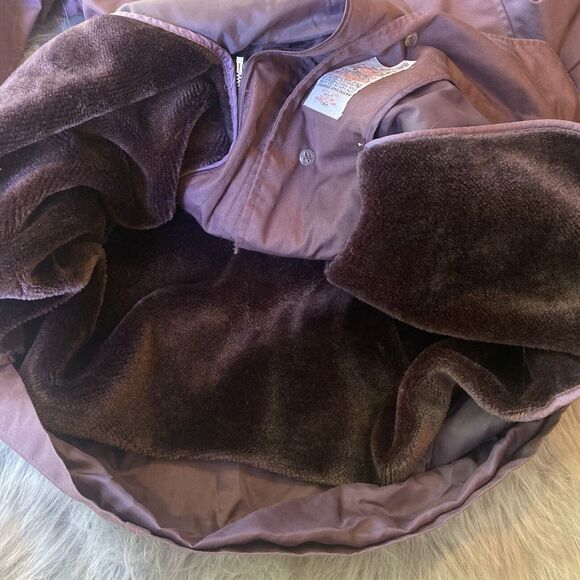 London Fog Coat Sz 12 Trench Tie Waist Belt Long Lined Collared Purple Vintage - Picture 6 of 11